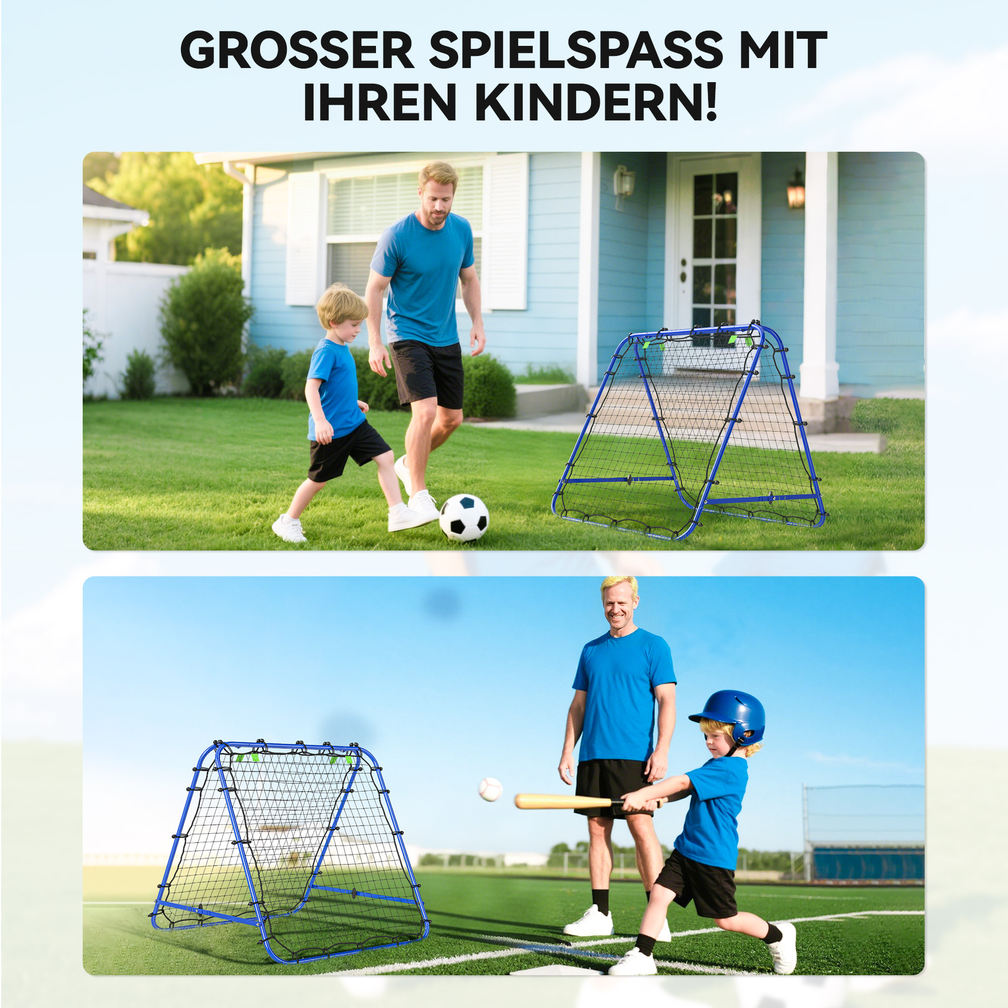 Kahepoolne jalgpalli rebounder reguleeritava nurgaga, sinine, 100 x 68-95 x 90 cm