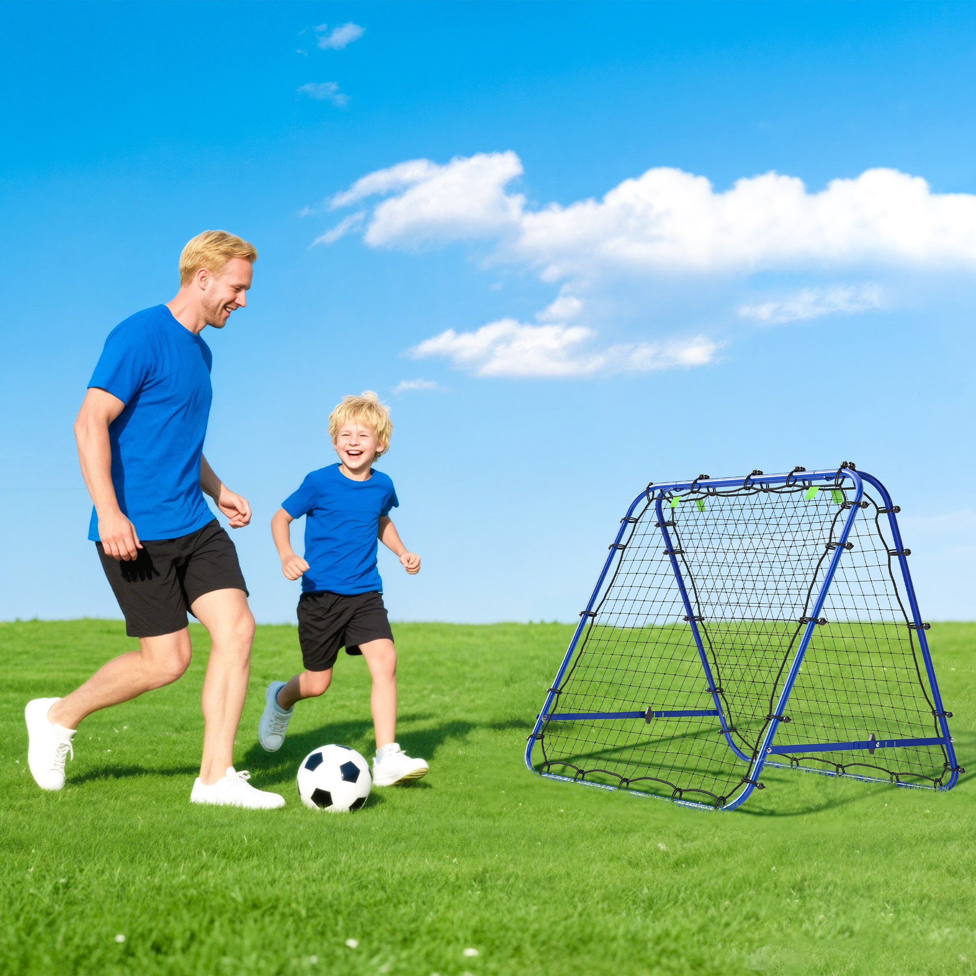 Kahepoolne jalgpalli rebounder reguleeritava nurgaga, sinine, 100 x 68-95 x 90 cm