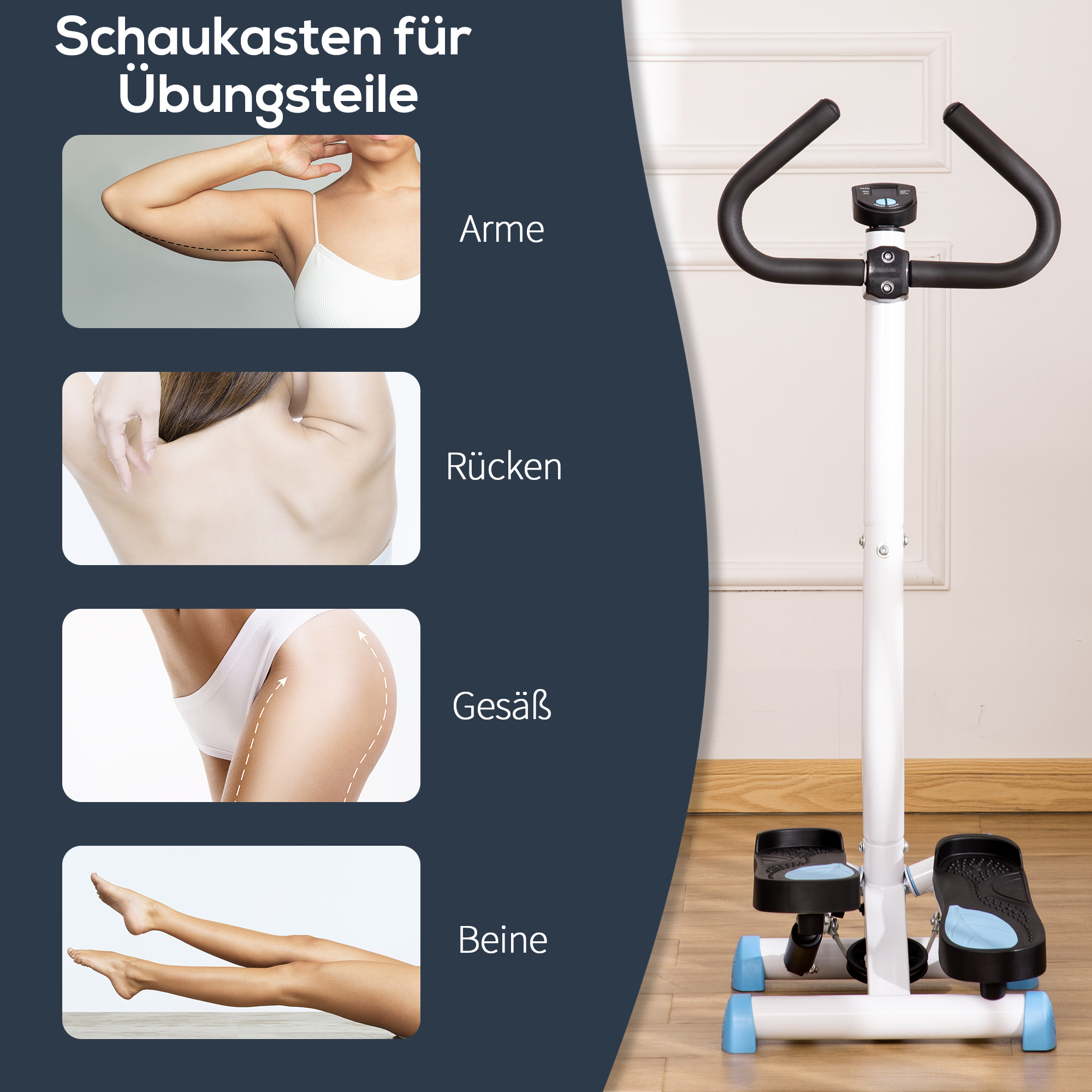 Stepper, LCD-monitoriga, sinine / must, teras ja ABS, 55 x 44 x 108 cm, kuni 100 kg
