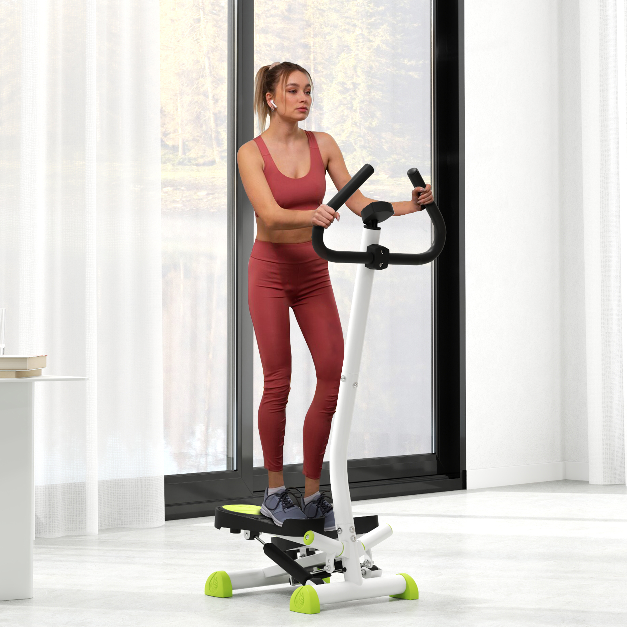 Mini stepper, LCD-ekraan, libisemisvastased pedaalid, teras ja ABS, 55 x 44 x 108 cm, roheline + must