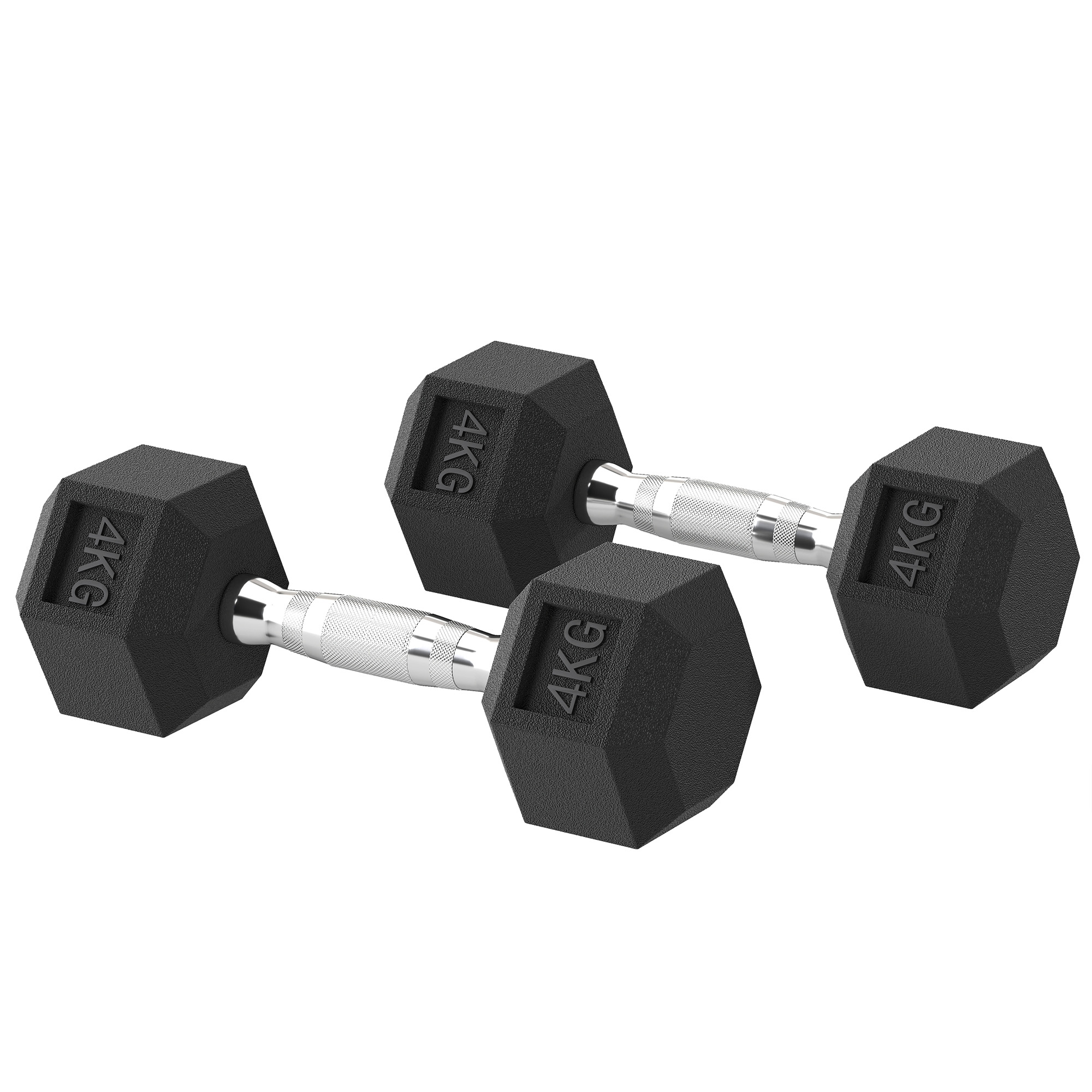 Kuusnurksed hantlid, 2 tk, 2 x 4 kg, must, metall / kumm