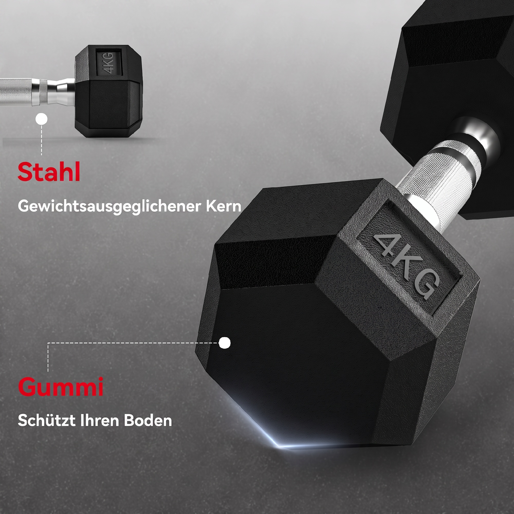 Kuusnurksed hantlid, 2 tk, 2 x 4 kg, must, metall / kumm