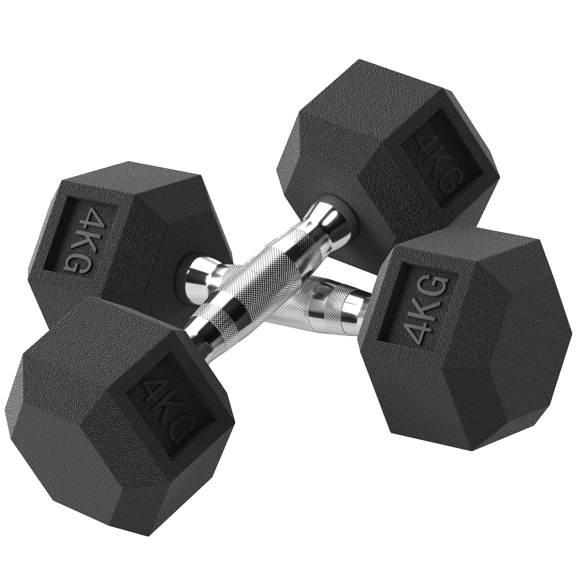 Kuusnurksed hantlid, 2 tk, 2 x 4 kg, must, metall / kumm