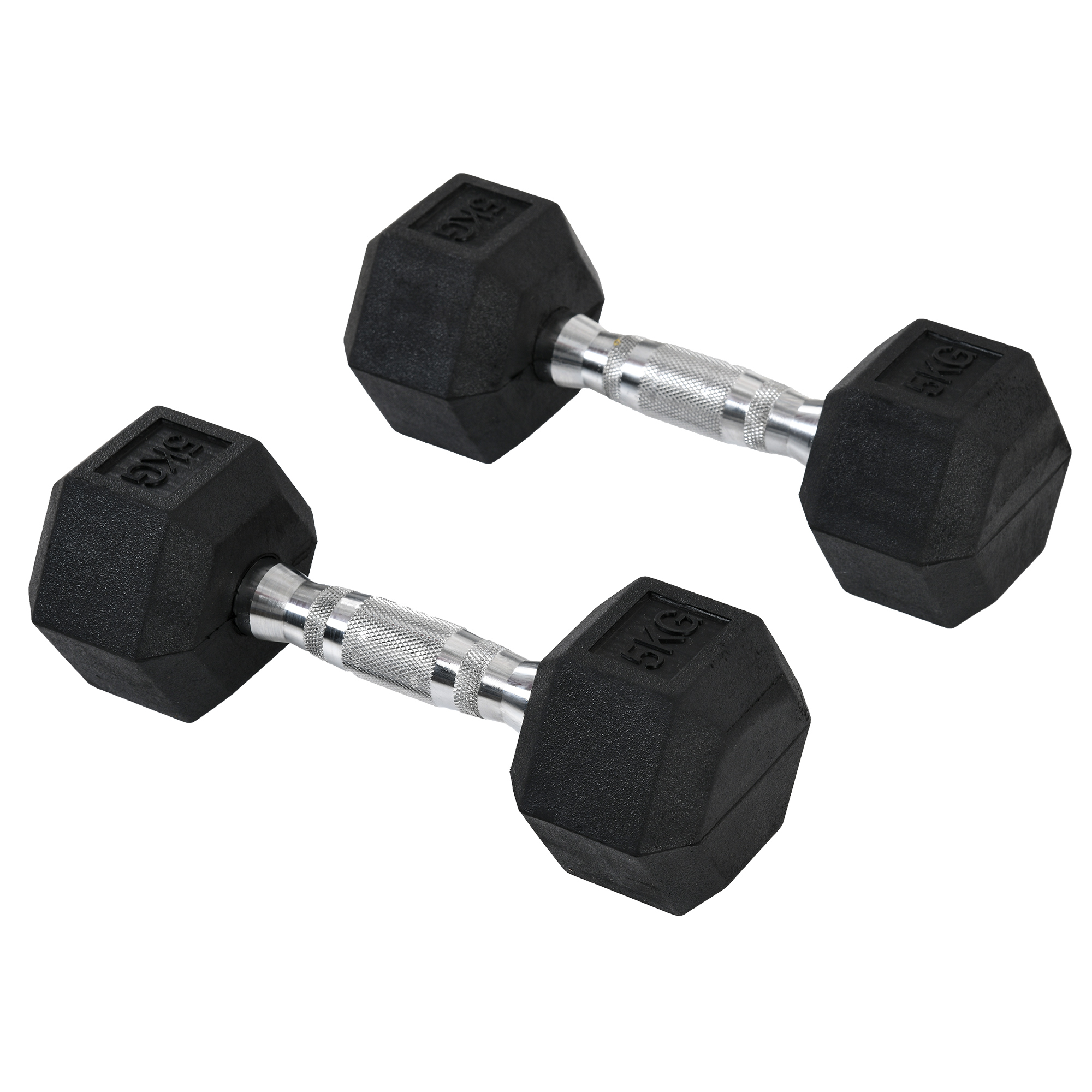 2-osaline kuusnurksete hantlite komplekt, 2 x 5 kg, must, kumm ja malm