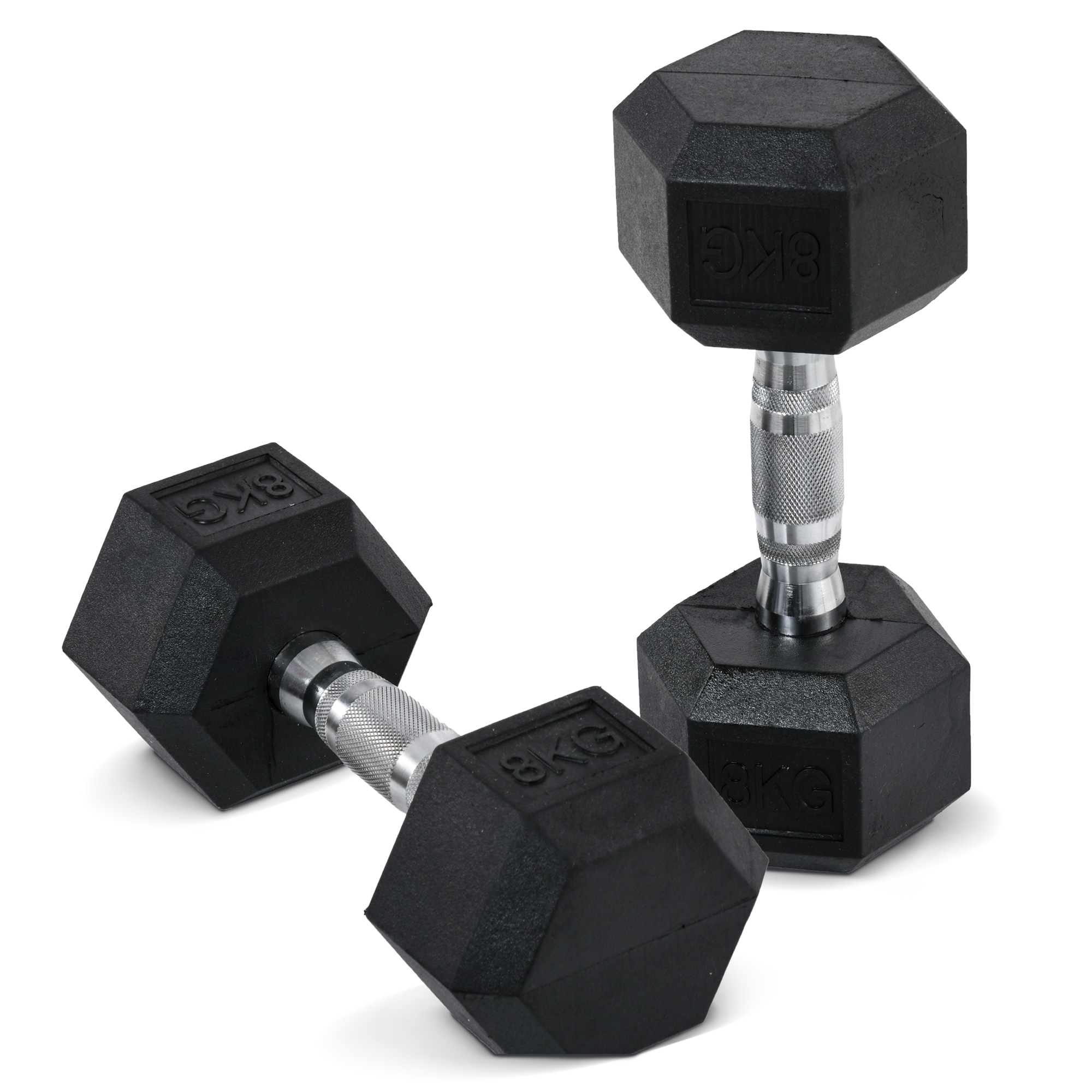 Kuusnurkne hantlite komplekt, metallist ja kummist, must, 2 x 8 kg