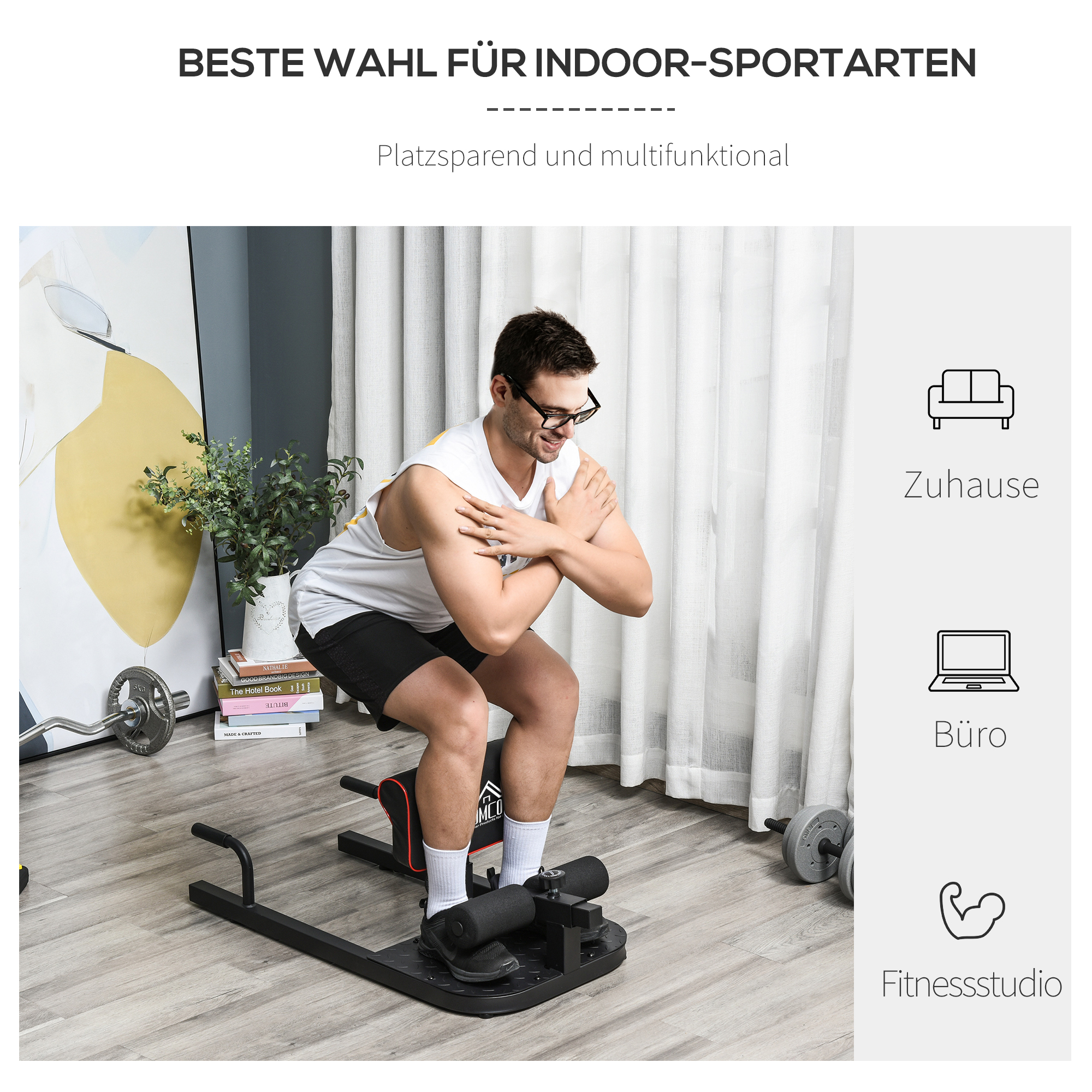 Sissy squat treeningpink, 3-ühes, must, 50 x 97 x 44,5–56,5 cm