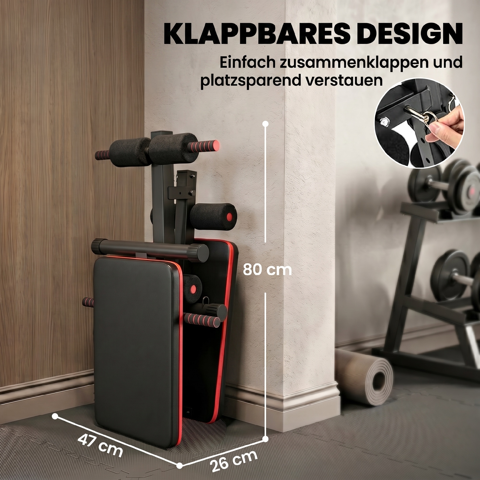Reguleeritav kokkupandav kõhulihaste treeningpink kummidega, kuni 110 kg