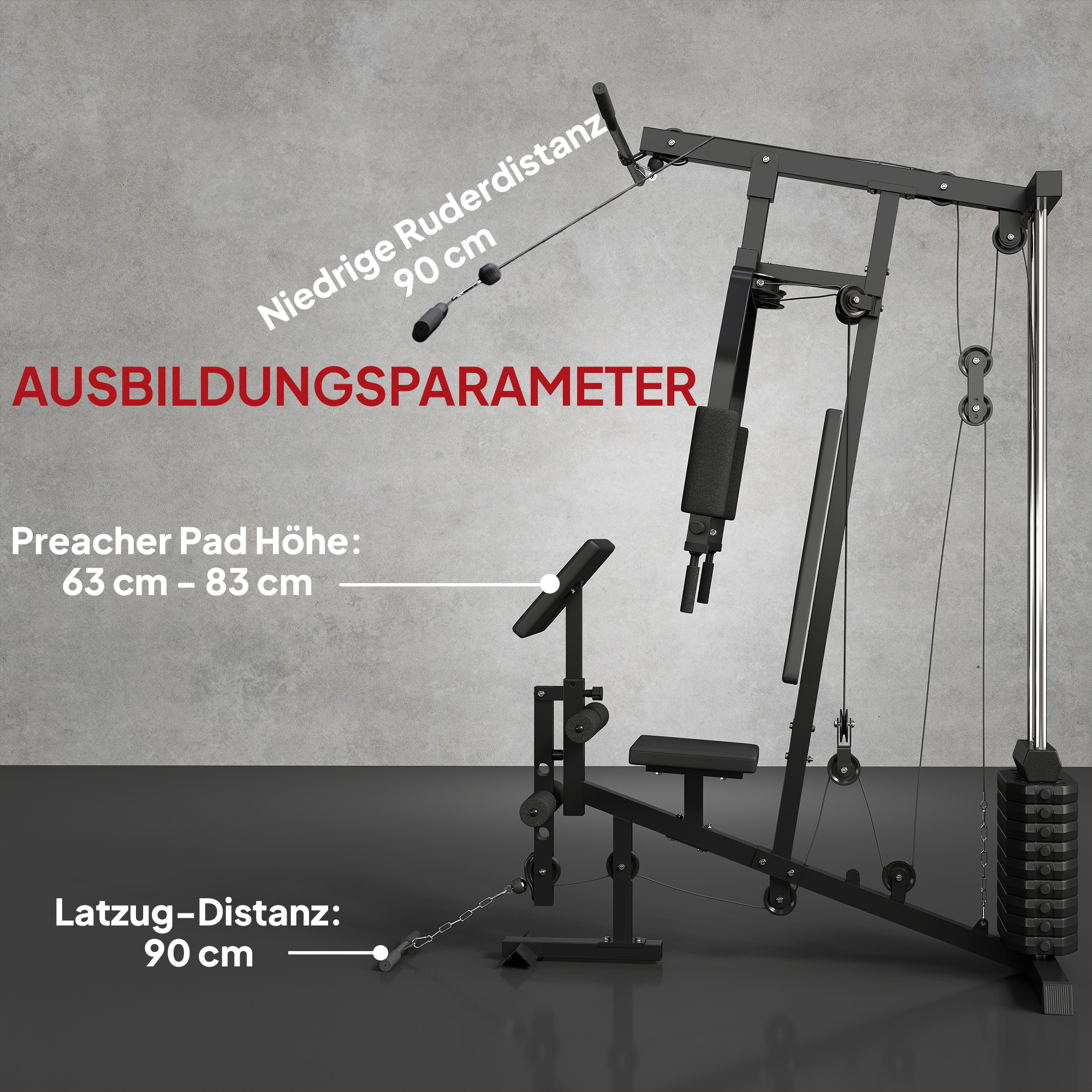 Mitmefunktsiooniline kodune treeningjaam, must, 148 x 108 x 207 cm, 45 kg raskused