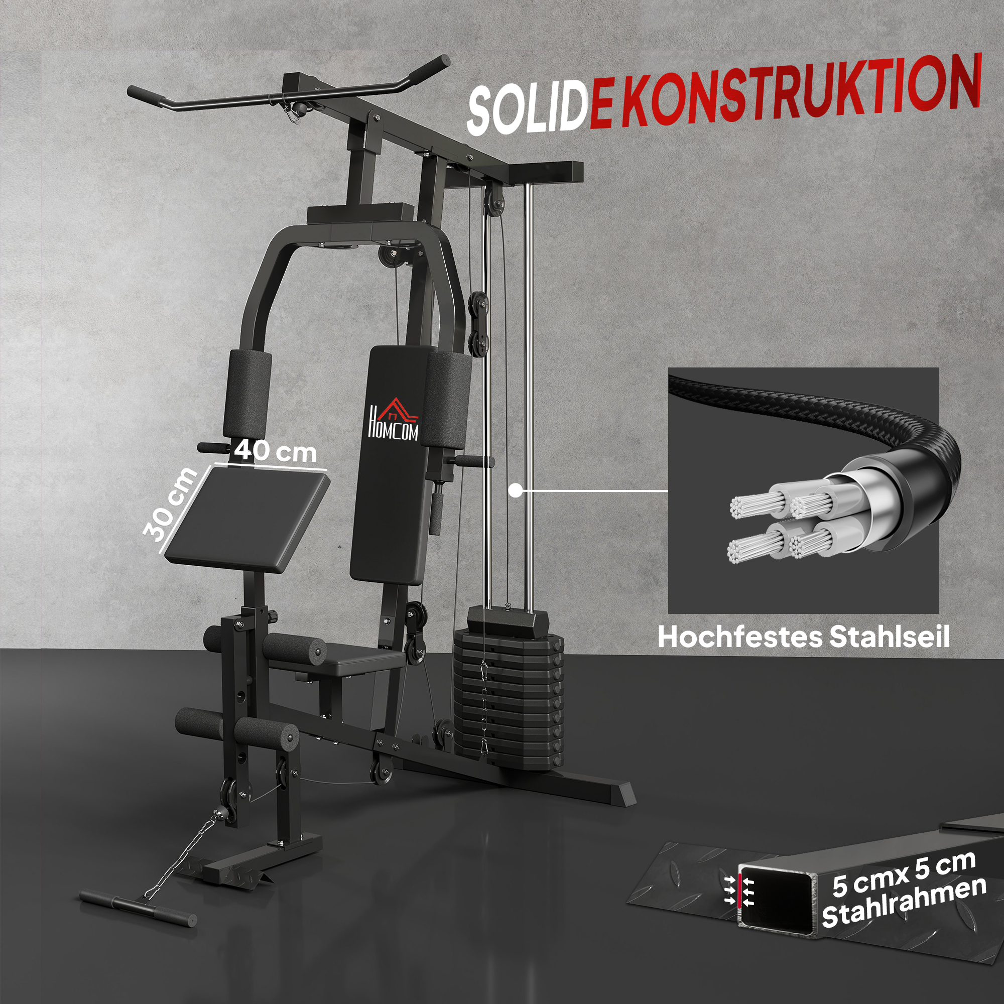 Mitmefunktsiooniline kodune treeningjaam, must, 148 x 108 x 207 cm, 45 kg raskused