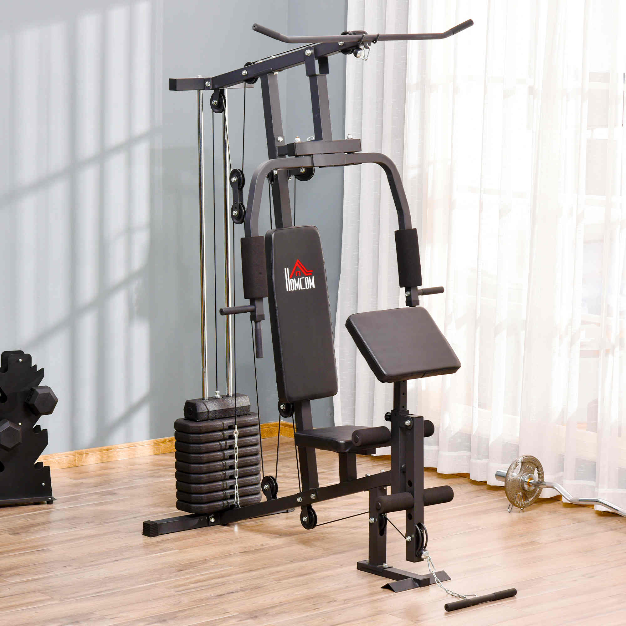 Mitmefunktsiooniline kodune treeningjaam, must, 148 x 108 x 207 cm, 45 kg raskused