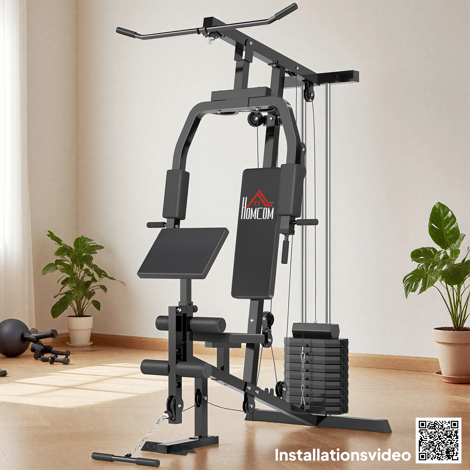 Mitmefunktsiooniline kodune treeningjaam, must, 148 x 108 x 207 cm, 45 kg raskused