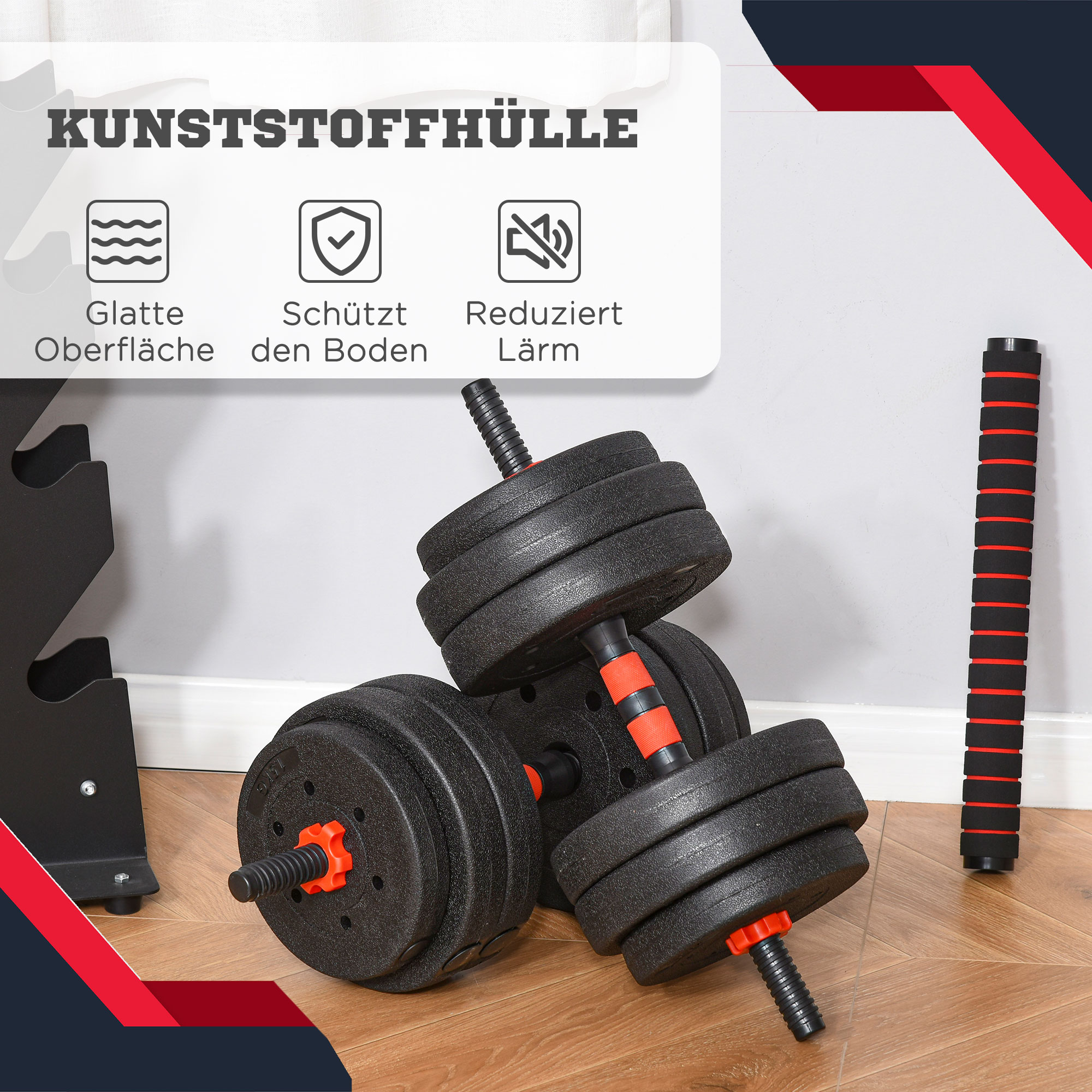Reguleeritav kaks-ühes hantli- ja kangikomplekt kuni 25 kg, 12 ketast