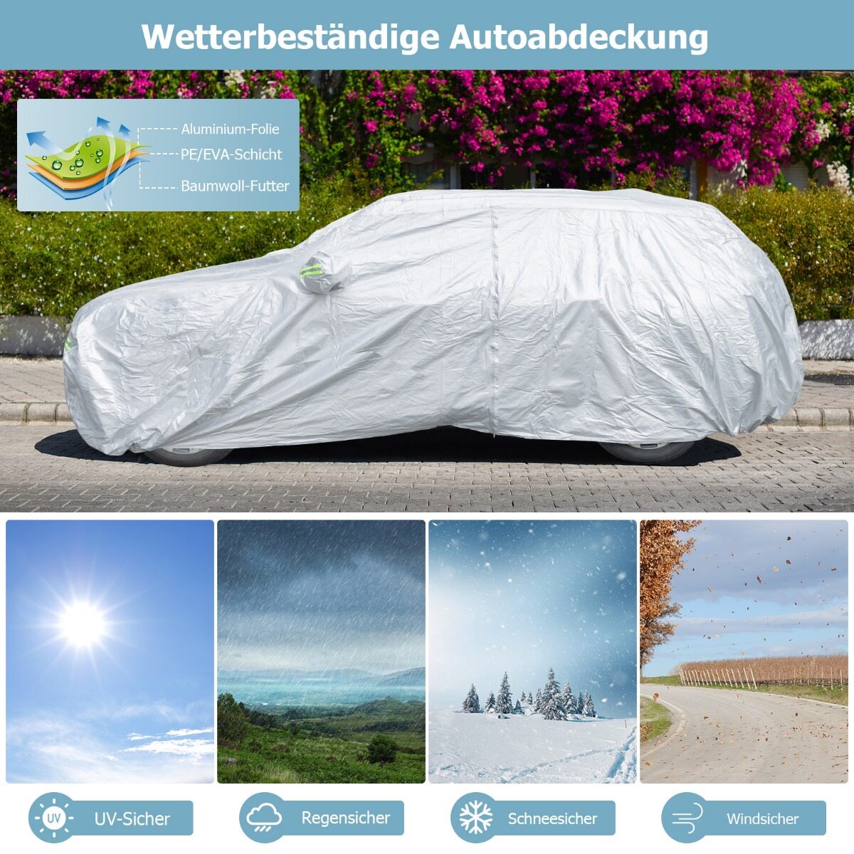 Veekindel auto kate lukuga 516x191x164 cm