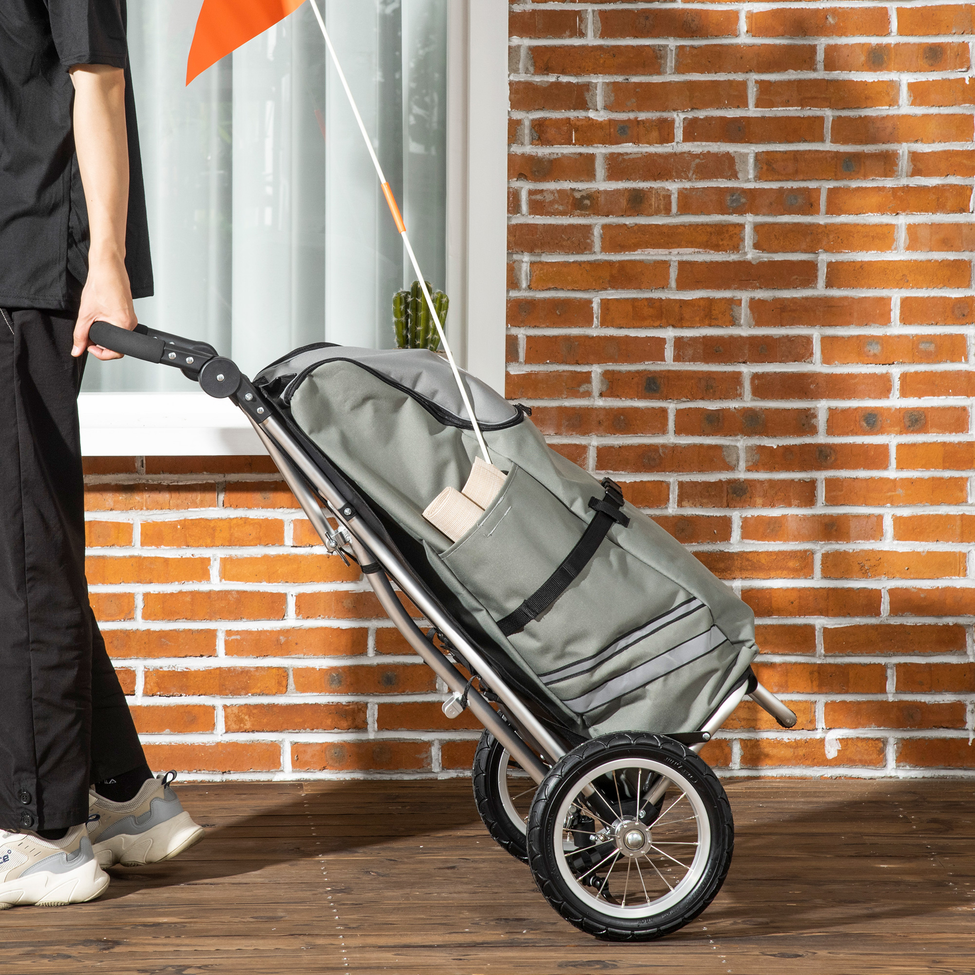 3-in-1 ostutrolley, jalgrattahaagis, kärukäru, 53 x 43 x 110 cm, hall + hõbedane