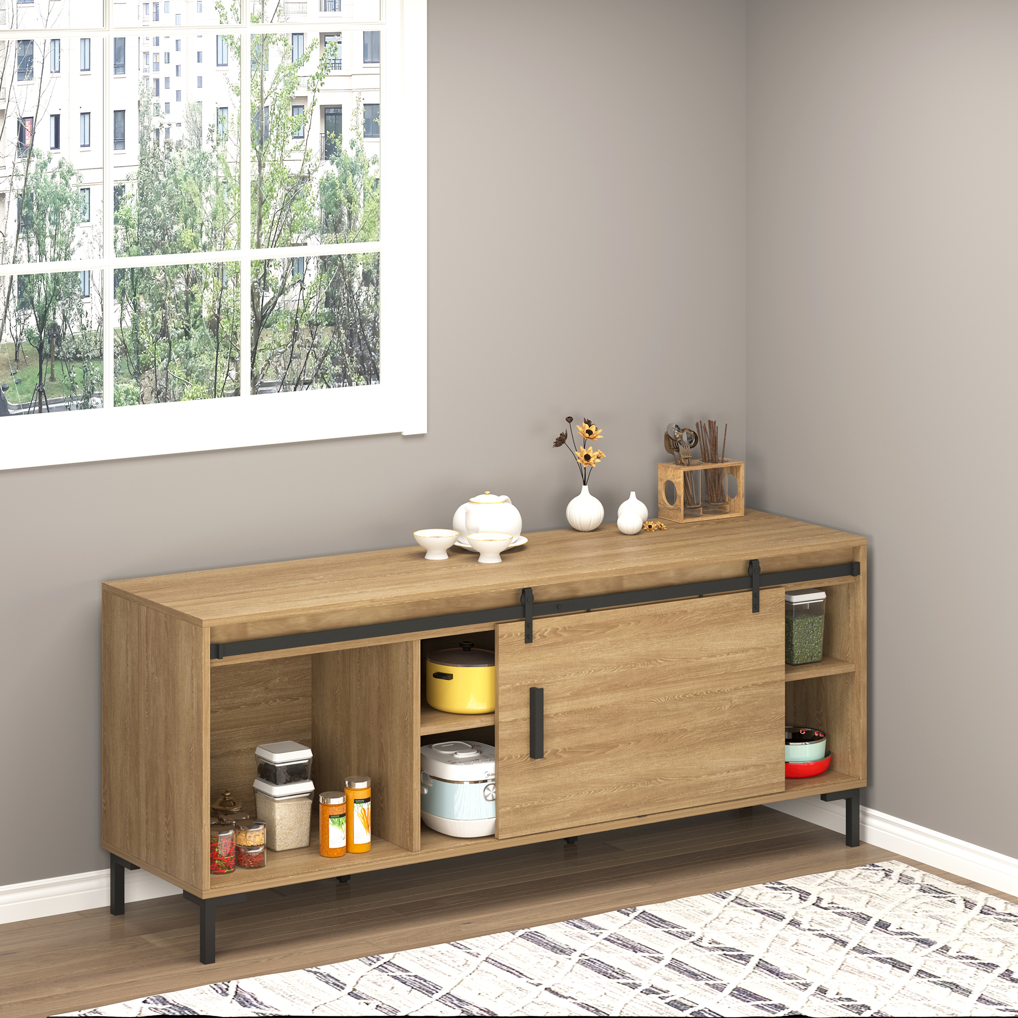 183 cm lükandukse furnituuri komplekt, must, süsinikteras