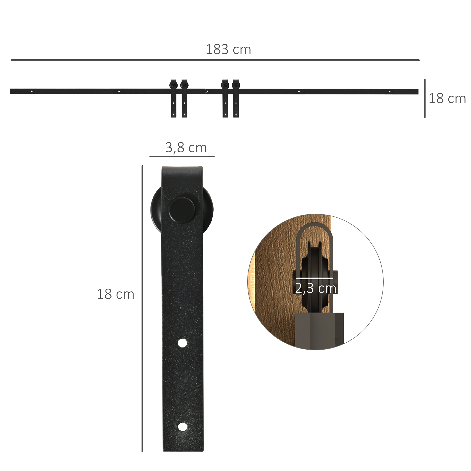 183 cm lükanduste komplekt, must, süsinikteras