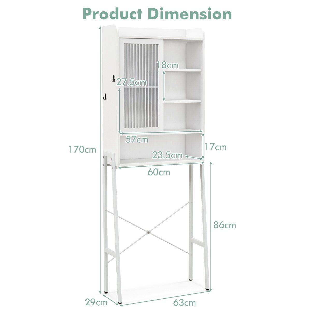 Vannitoa kapp 63x29x170 cm valge RTBA7856WH