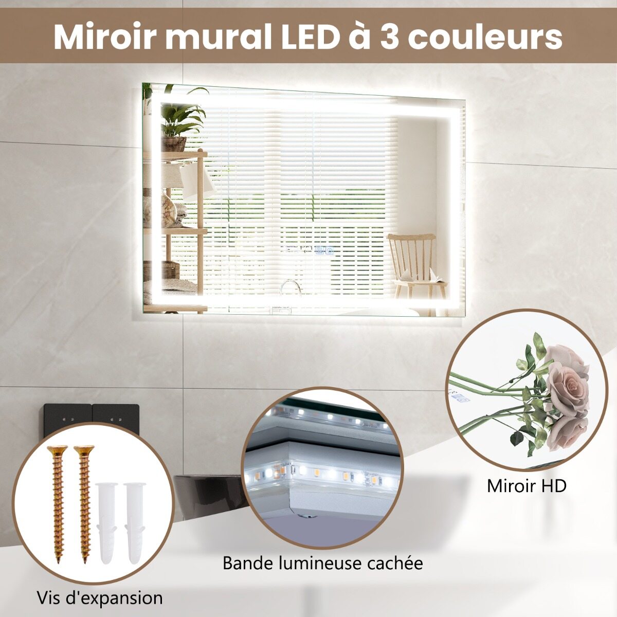 60×40 cm LED Vannitoa Peegel Anti-Uduga Reguleeritav Valgus