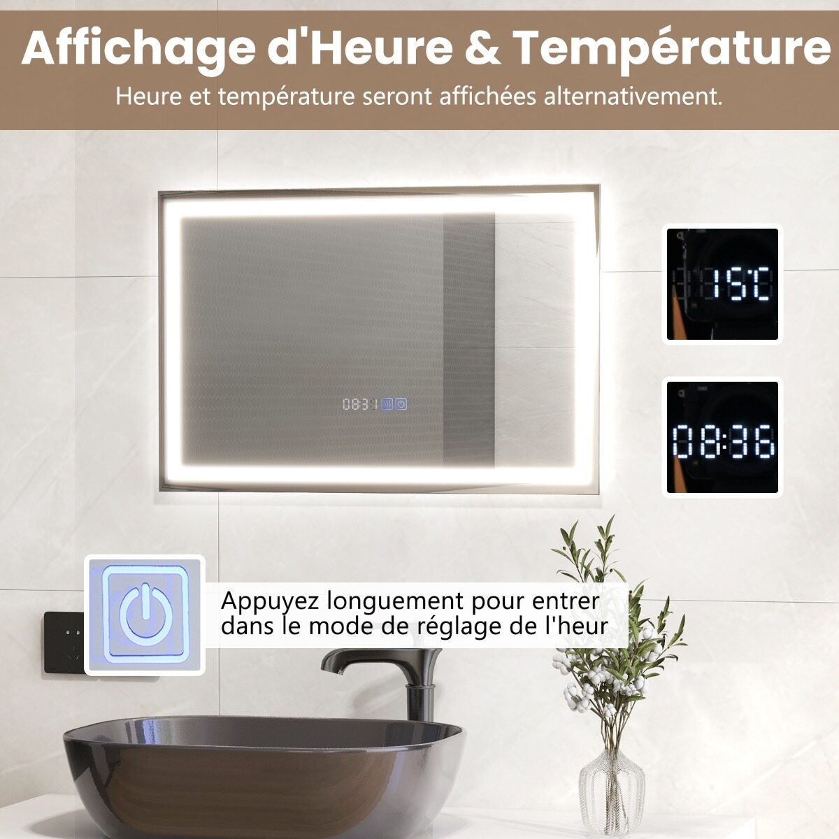60×40 cm LED Vannitoa Peegel Anti-Uduga Reguleeritav Valgus