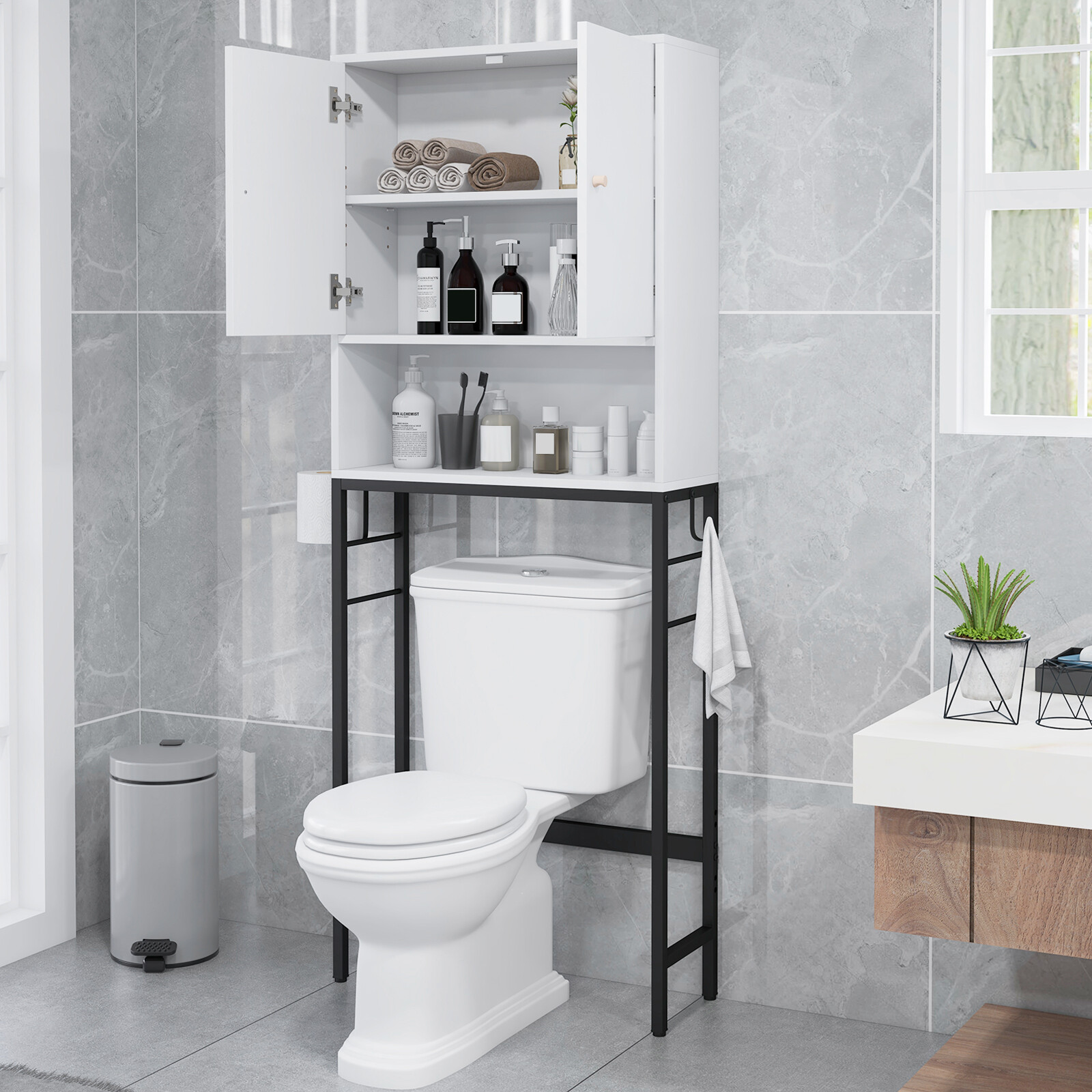WC Kohale Paigaldatav Vannitoa Kapp 2 Uksega ja Reguleeritava Riiuliga