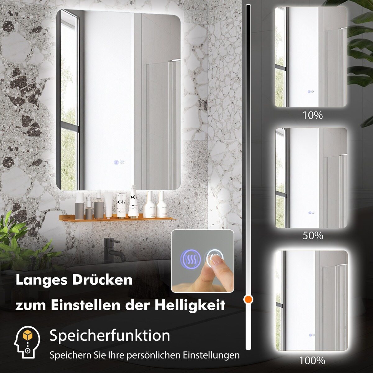 70x50cm LED Vannitoa Peegel Reguleeritava Heleduse ja 3 Värvitooniga