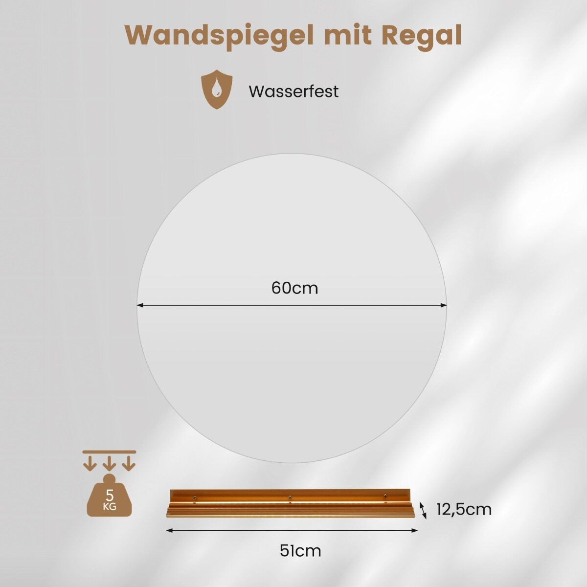 60cm LED Vannitoa Peegel 3 Värvitooni ja Reguleeritav Heledus