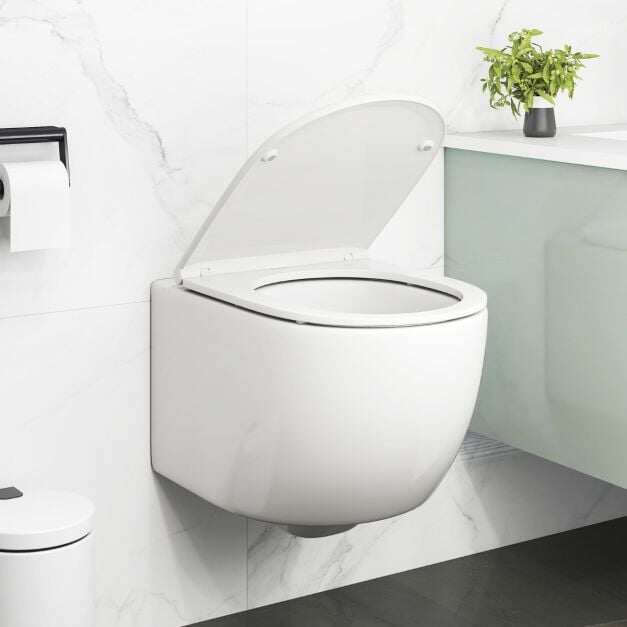 Seinapealne keraamiline WC-pott 4/6L pehme sulgumisega