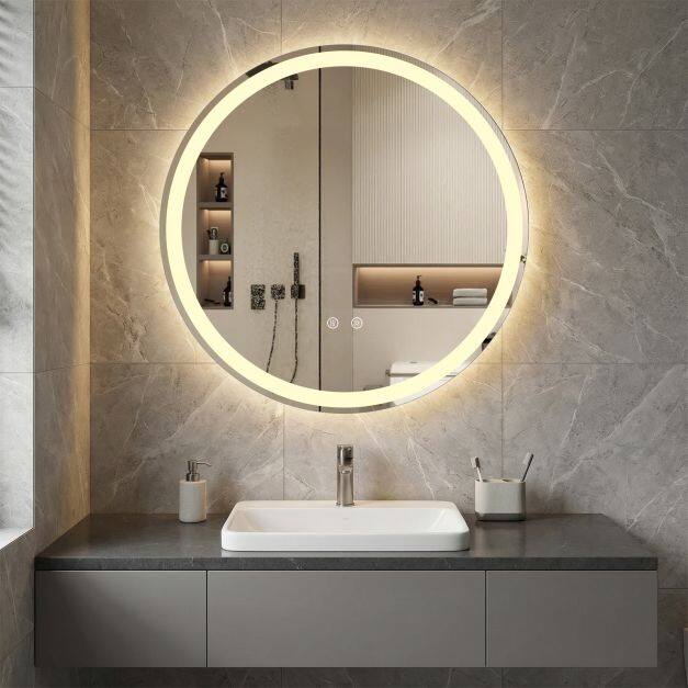 60 cm ümmargune LED vannitoapeegel hõbedane