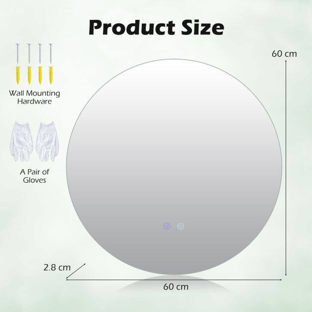 Ø60 cm LED-valgustusega ümmargune peegel