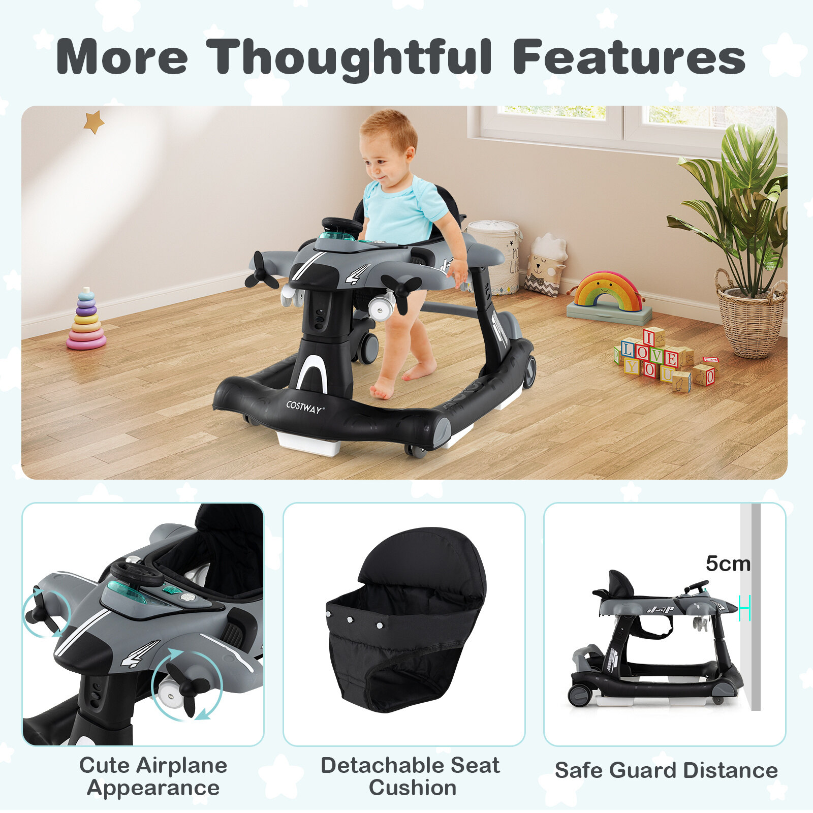 6-ühes ratastega käimiskäru, hall