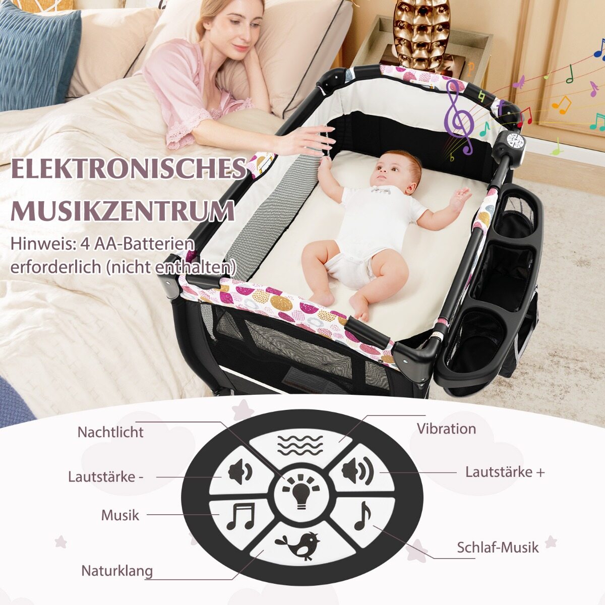 4-ühes reisivoodi musta/hall