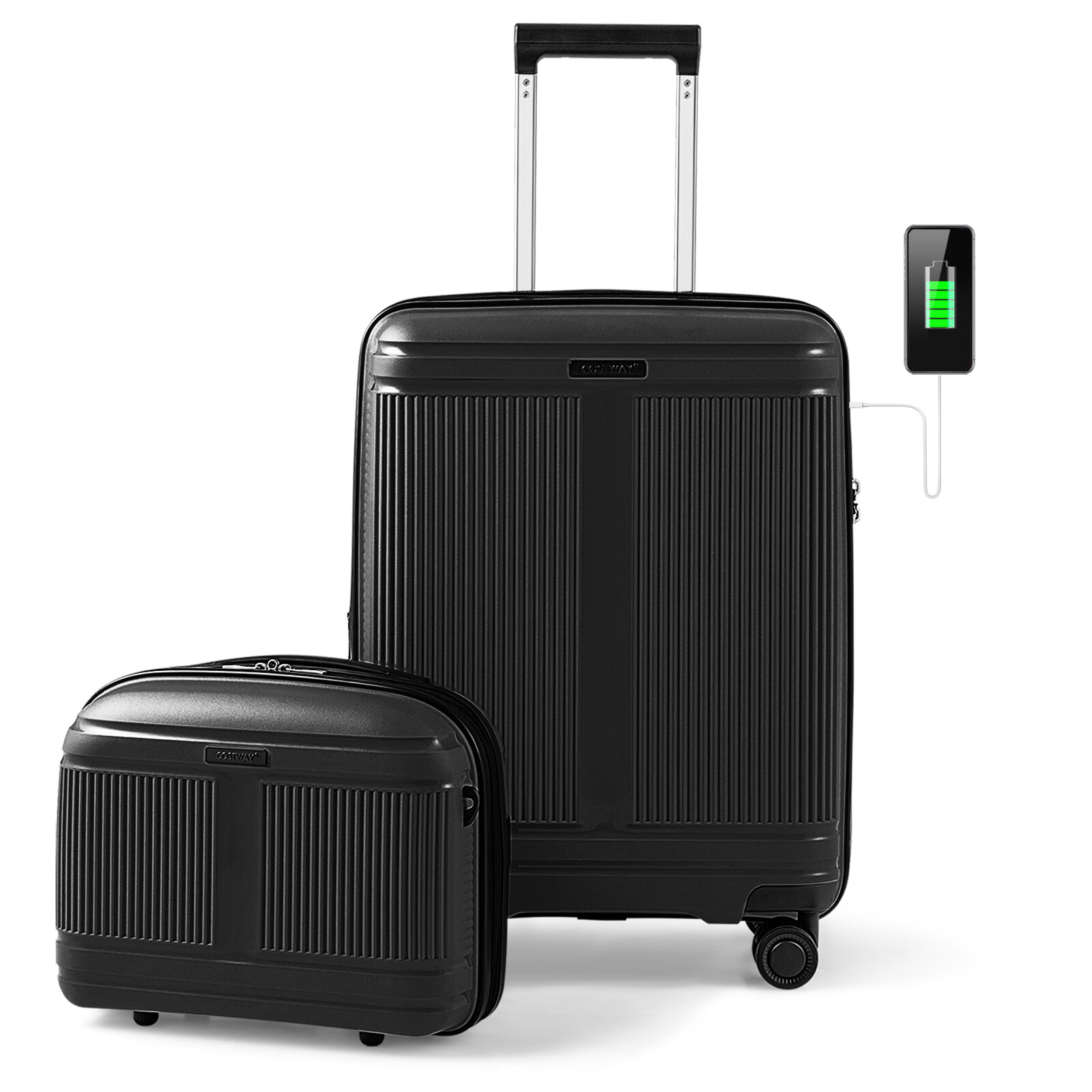 2-osaline pagasi komplekt 20″ kohver ja 14″ kosmeetikakott, must