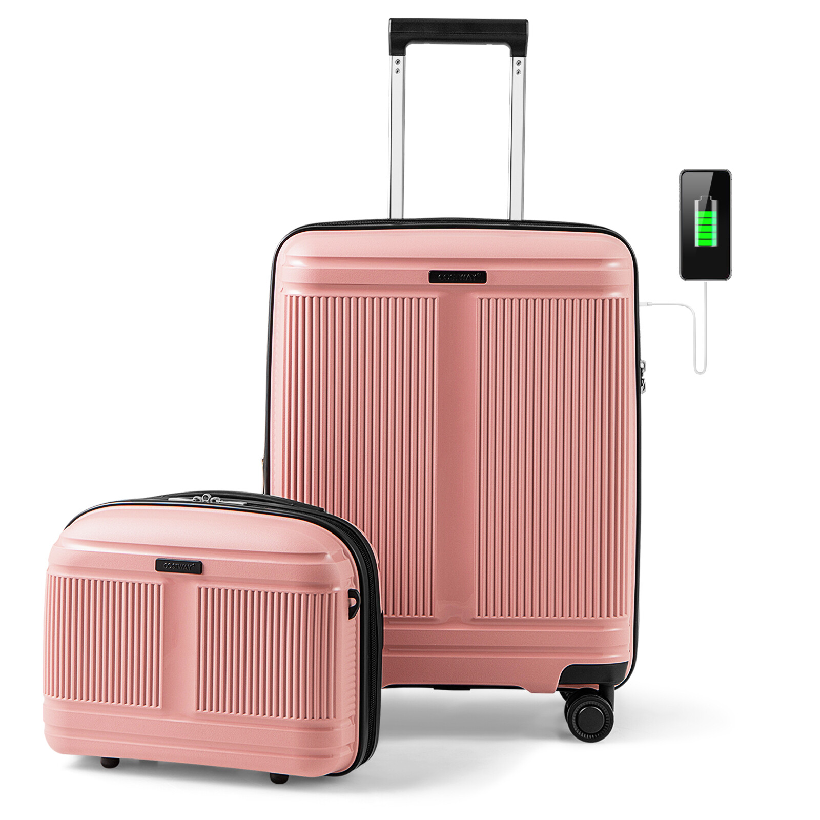2-osaline pagasi komplekt 20″ kohver ja 14″ kosmeetikakott, roosa