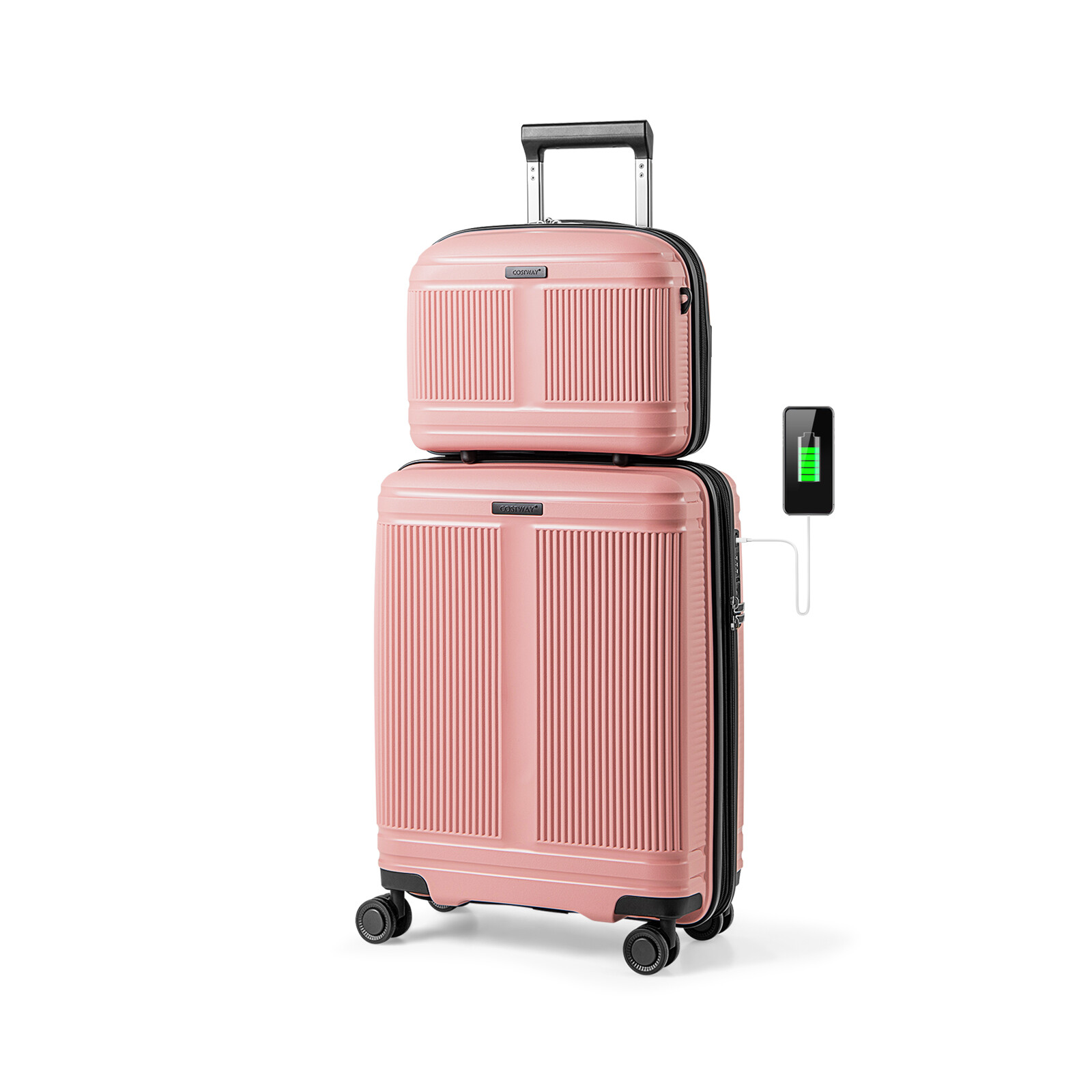 2-osaline pagasi komplekt 20″ kohver ja 14″ kosmeetikakott, roosa