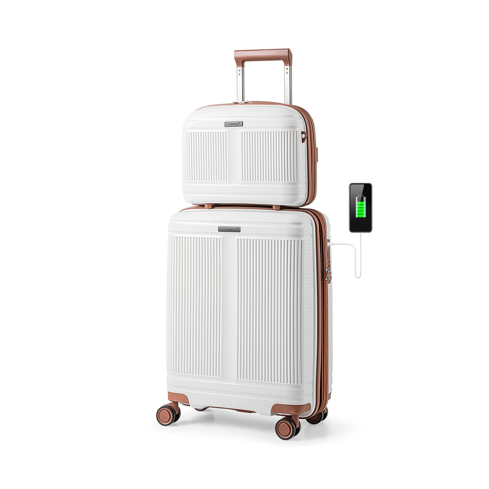 2-osaline pagasi komplekt 20″ kohver ja 14″ kosmeetikakott, valge