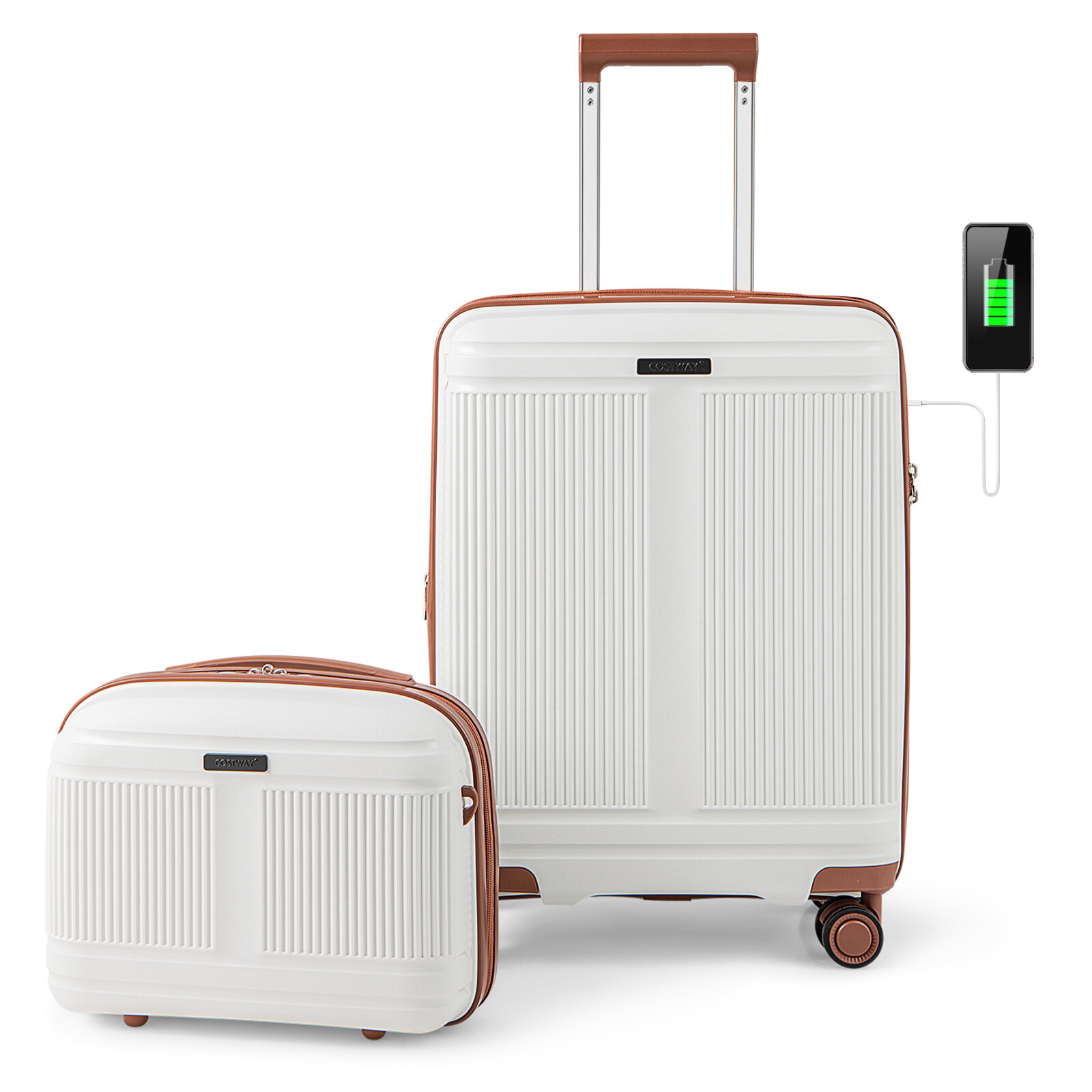 2-osaline pagasi komplekt 20″ kohver ja 14″ kosmeetikakott, valge