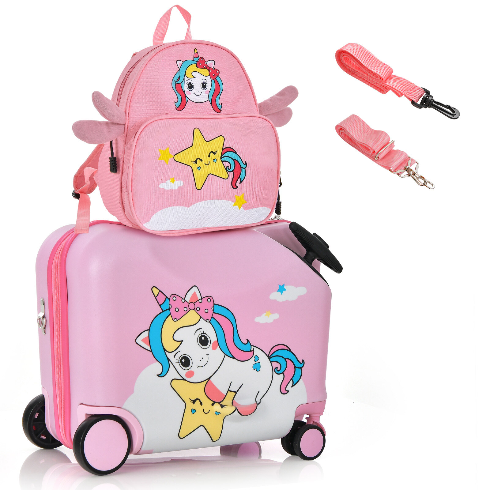 Laste 2-osaline 18″ sõidukohvrikomplekt, roosa