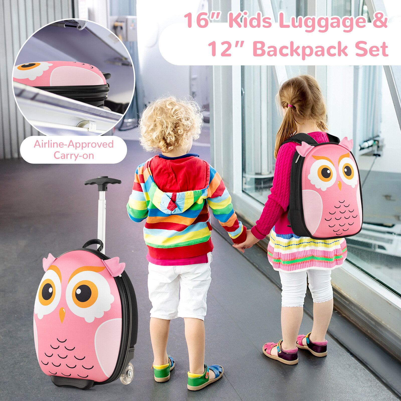Laste kerge rullkohver roosa