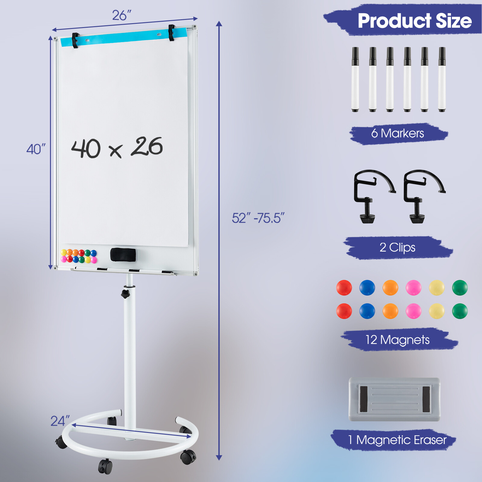 100×65 cm Reguleeritav Rullvalge Tahvel