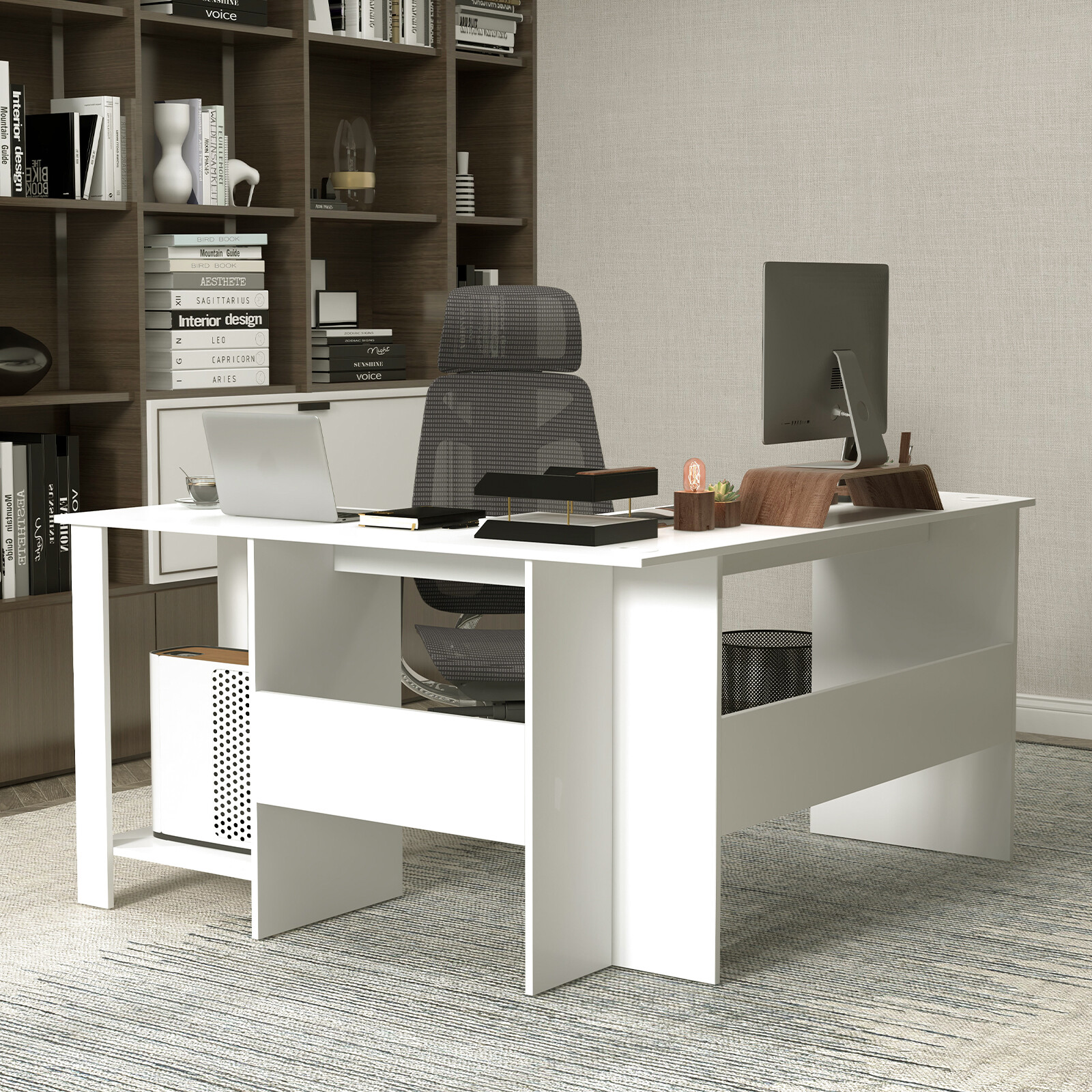Suur L-kujuline arvutilaud 130x130cm valge