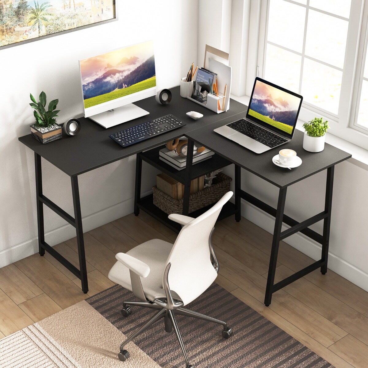 L-kujuline nurgalaud pistikute ja USB-ga 120×120 cm must