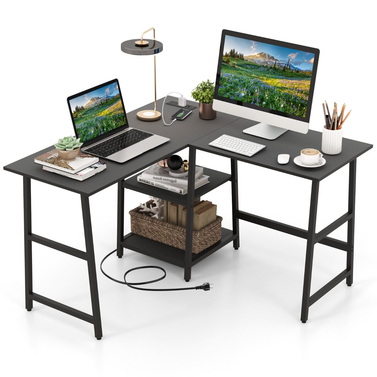 L-kujuline nurgalaud pistikute ja USB-ga 120×120 cm must