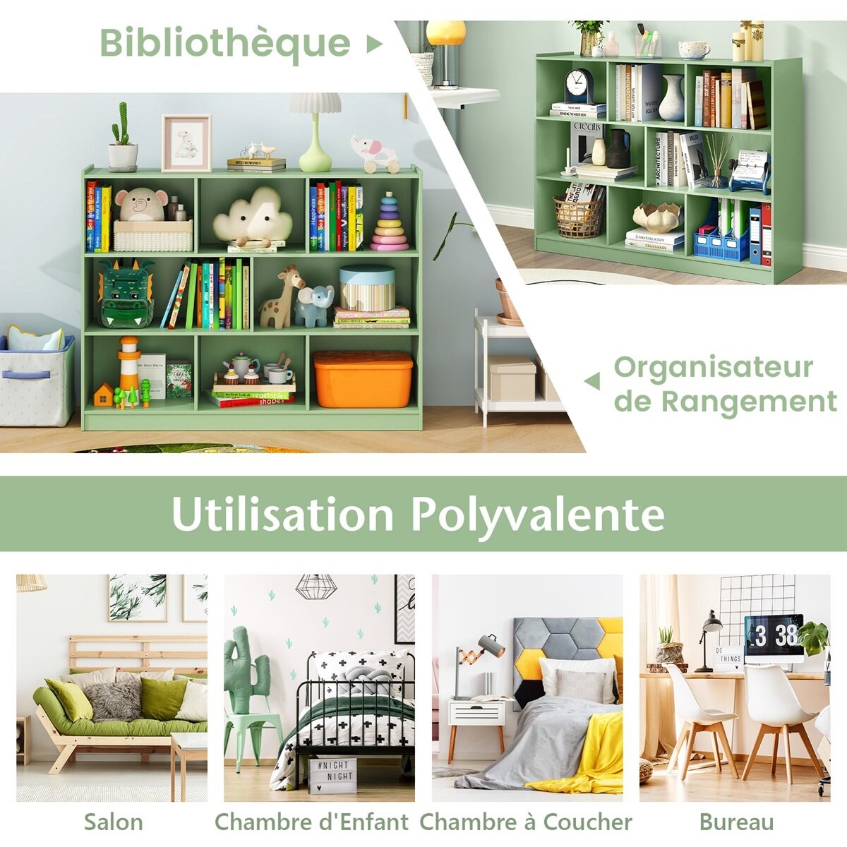 3-korruseline puidust raamaturiiul 8 avaga 122x32x93 cm