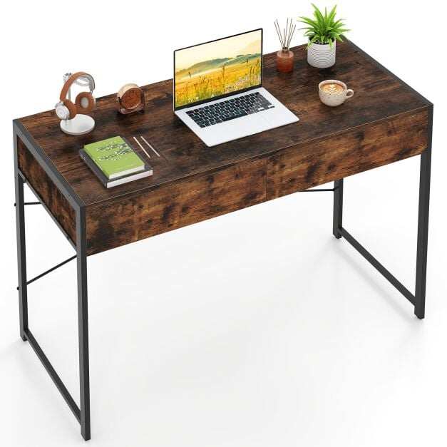 Arvutilaud 2 sahtliga, metallraam, Rustic Brown