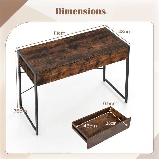 Arvutilaud 2 sahtliga, metallraam, Rustic Brown