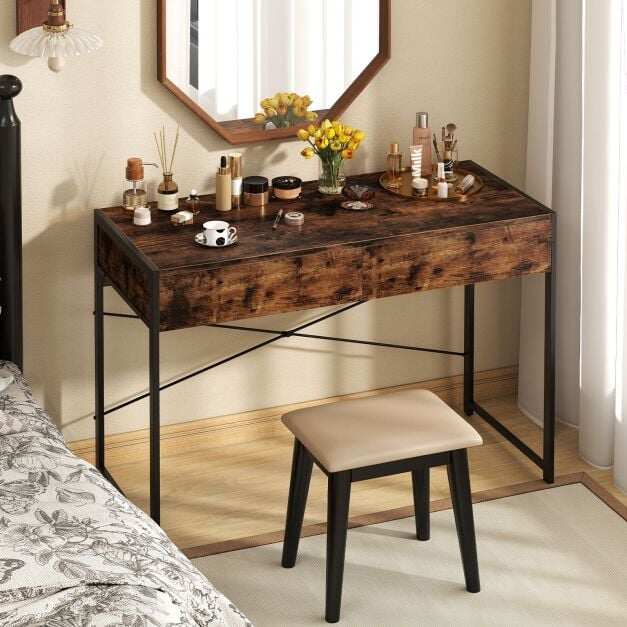 Arvutilaud 2 sahtliga, metallraam, Rustic Brown