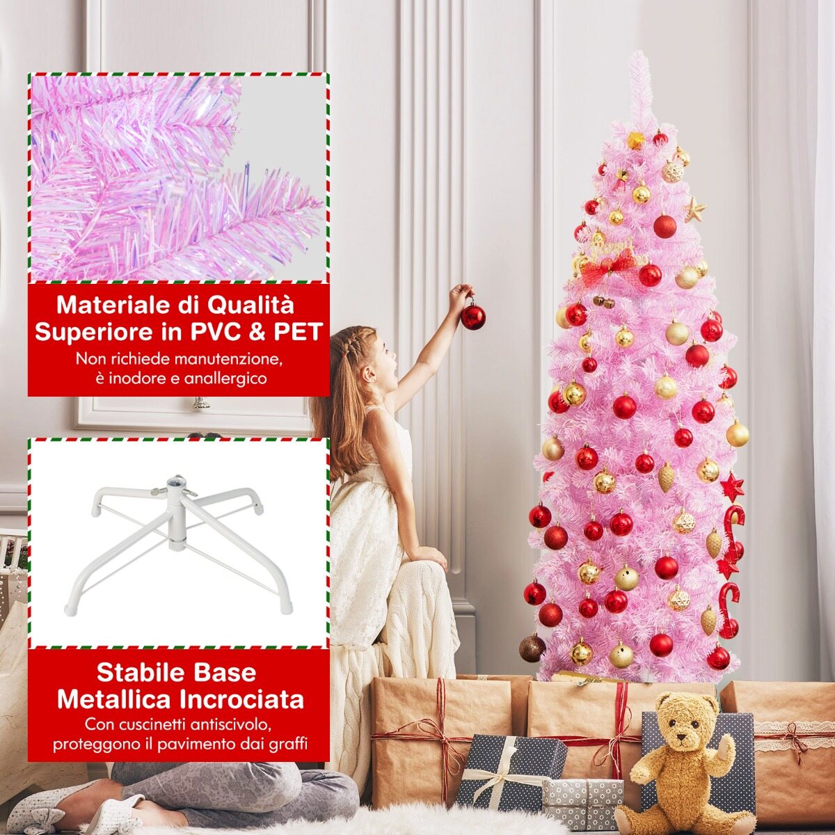 180 cm Roosa Kunstpencil Kuusk 250 LED