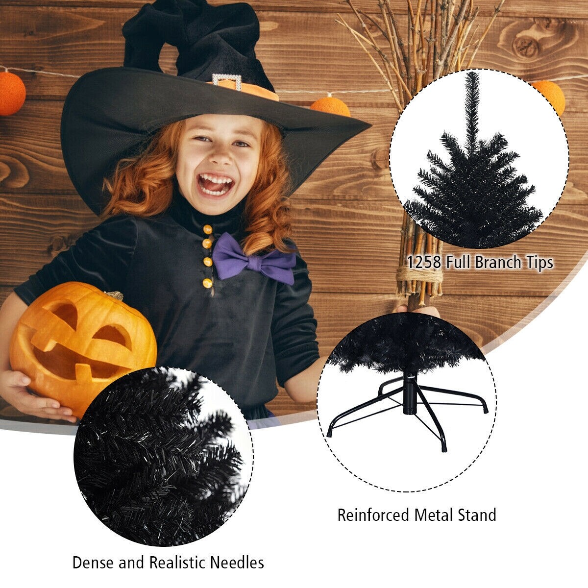 2.25 m Must Halloween Jõulupuu PVC ja Metall