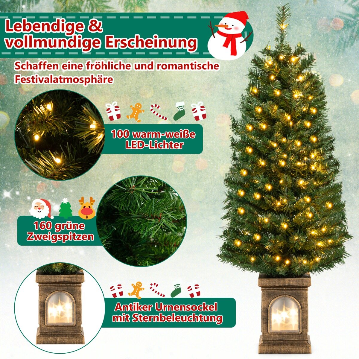 120 cm LED-valgustusega kunstkuusk potis