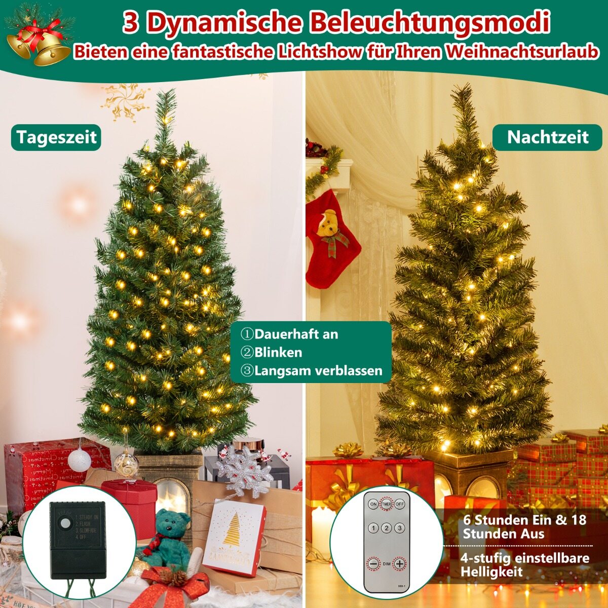 120 cm LED-valgustusega kunstkuusk potis